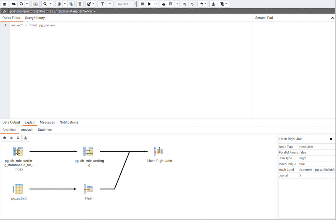 Query tool - Explain tab - Graphical plan tab